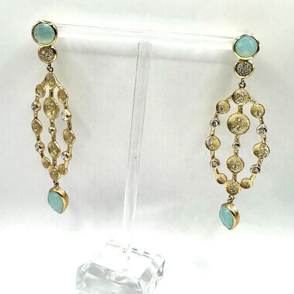 Melinda Maria Savannah Earring Drop Dangle MM Gold plated Green Chandelier